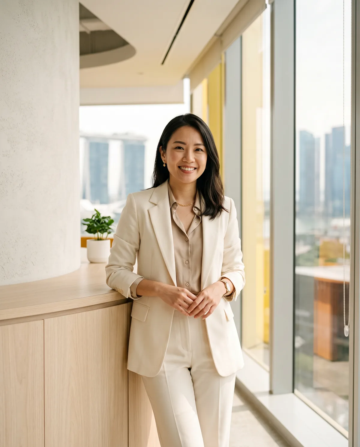Consultant in a Singapore office overlooking Marina Bay